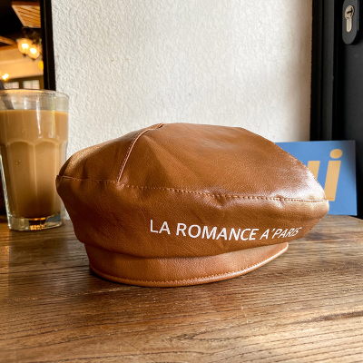 帽子女秋冬季pu皮质贝雷帽韩版潮ins日系百搭英伦复古字母画家帽褐色m