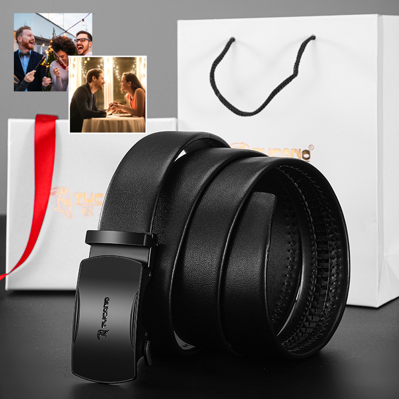 啄木鸟皮带男士真皮自动扣腰带2025新款商务休闲中青年纯牛皮款带高清大图