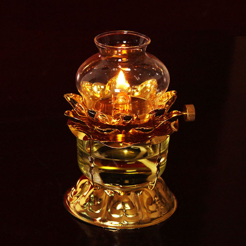 铜合金莲花酥油灯佛灯防风供灯佛教用品佛前长明灯莲花灯1个装