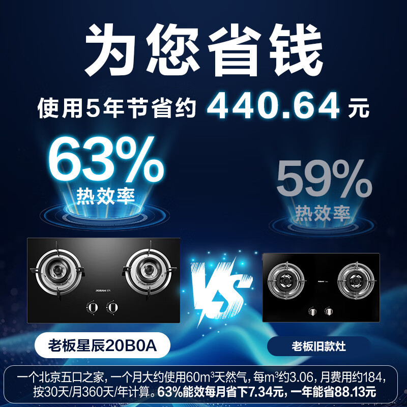 老板(Robam)星辰系列燃气炉燃气灶20B0A 双灶嵌入台式煤气灶5.2kW可调节灶具换装不改孔