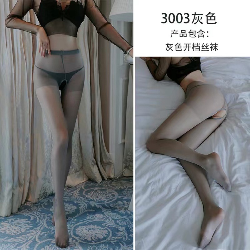 长夜漫漫 透明免脱开档丝袜女式情趣睡衣制服套装性感诱惑露乳蕾丝吊带女士情趣内衣三点式比基尼丁字裤成人用品(新疆西藏不发货 灰色 均码