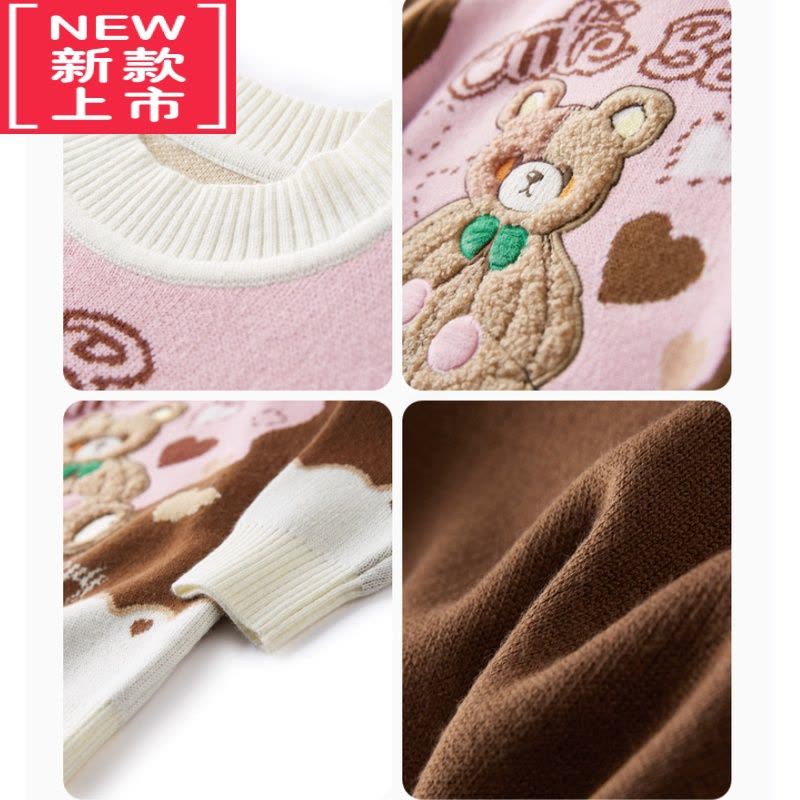可莉允mini小鸟童装女童冰激凌撞色毛衣22秋冬卡通樱桃小熊毛衫图片