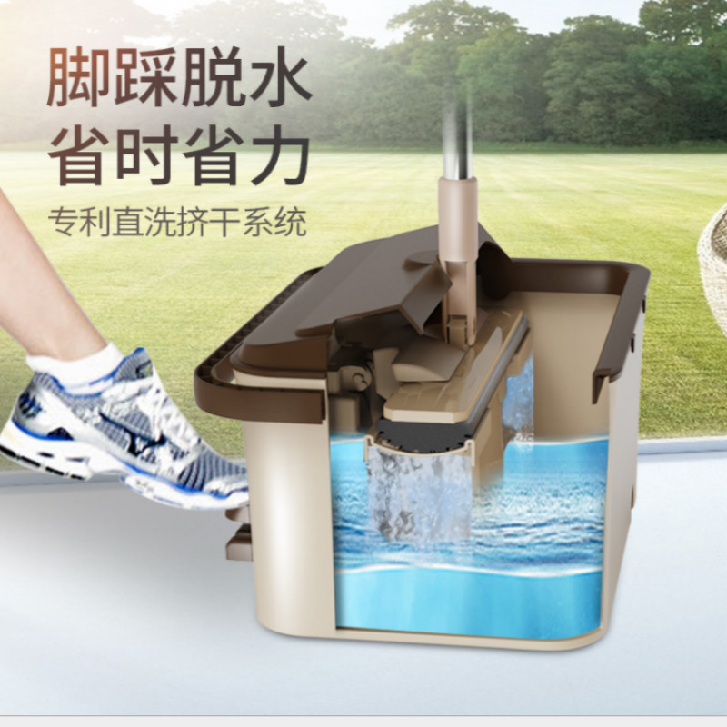 家用脚踩挤水胶棉拖把 海绵吸水拖把 懒人免手洗干湿两用拖把桶