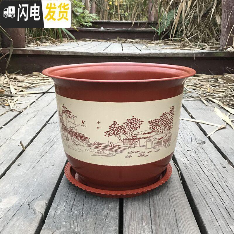 三维工匠加厚塑料仿陶瓷树脂盆栽花盆山水花盆室内客厅阳台盆景果树送托盘 w200不带托盘 8个盆花盆容器