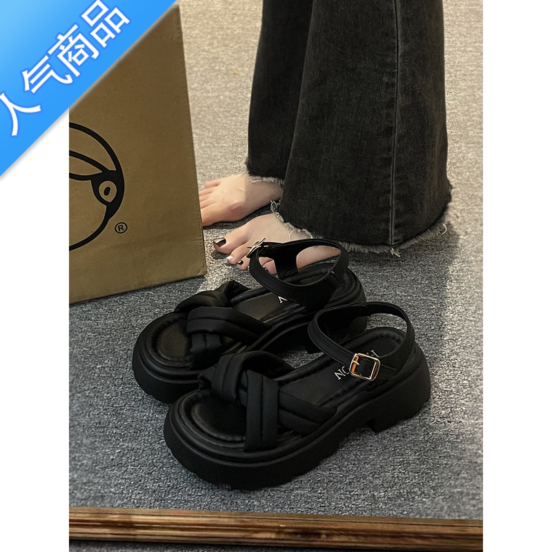 SUNTEK法式时尚百搭凉鞋女2023夏新款设计感小众休闲沙滩鞋配裙子罗马鞋高清大图