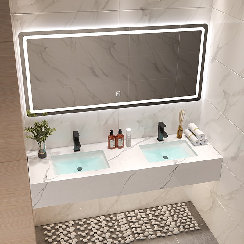 手逗现代简约大理石双盆洗手盆柜组合台盆浴室柜公共卫生间台盆洗面盆