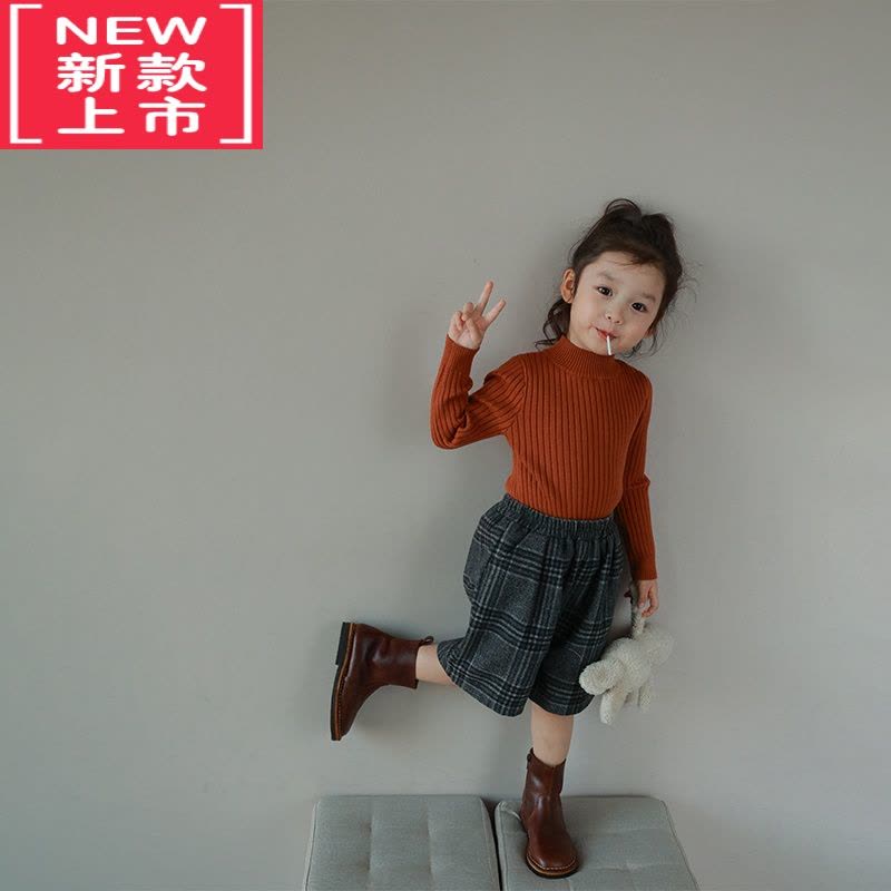 可莉允大耳象童装铺女童小坑条中领打底毛衣2022冬季新款上衣女宝内搭图片