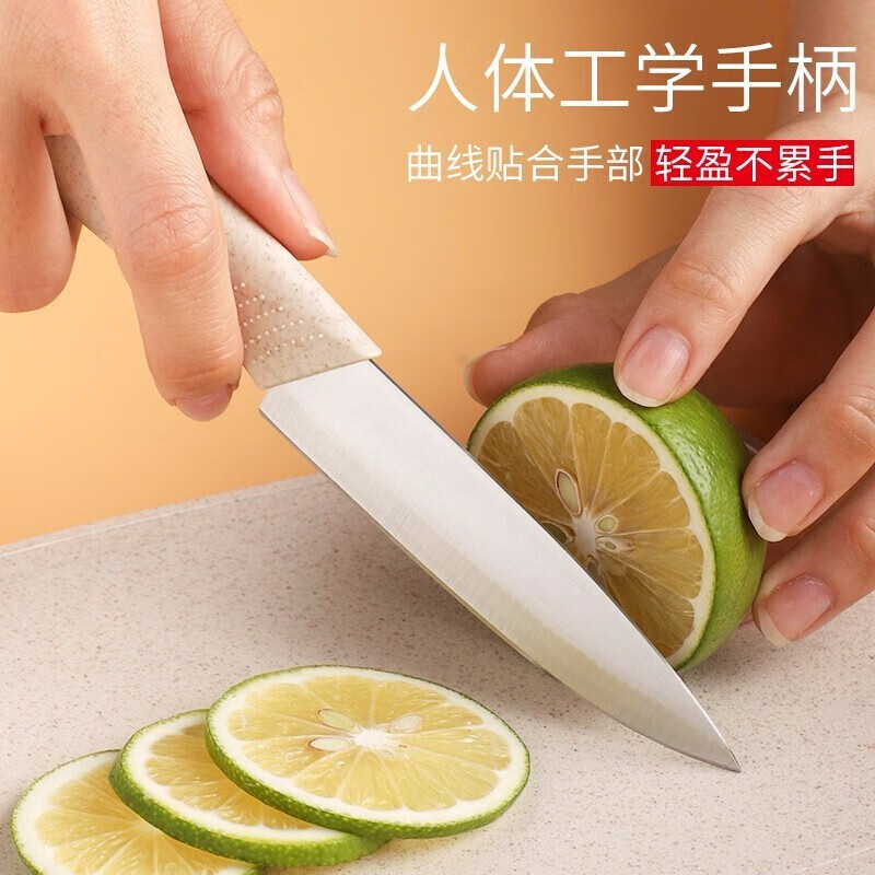 拜格 小麦秸秆粉色柄水果刀PP菜板瓜刨3三件套BD8051(粉色/米色)高清大图