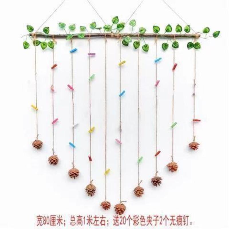 照片墙装饰壁饰挂照片创意手工干树枝麻绳照片墙田园现代简约 彩色夹子20个