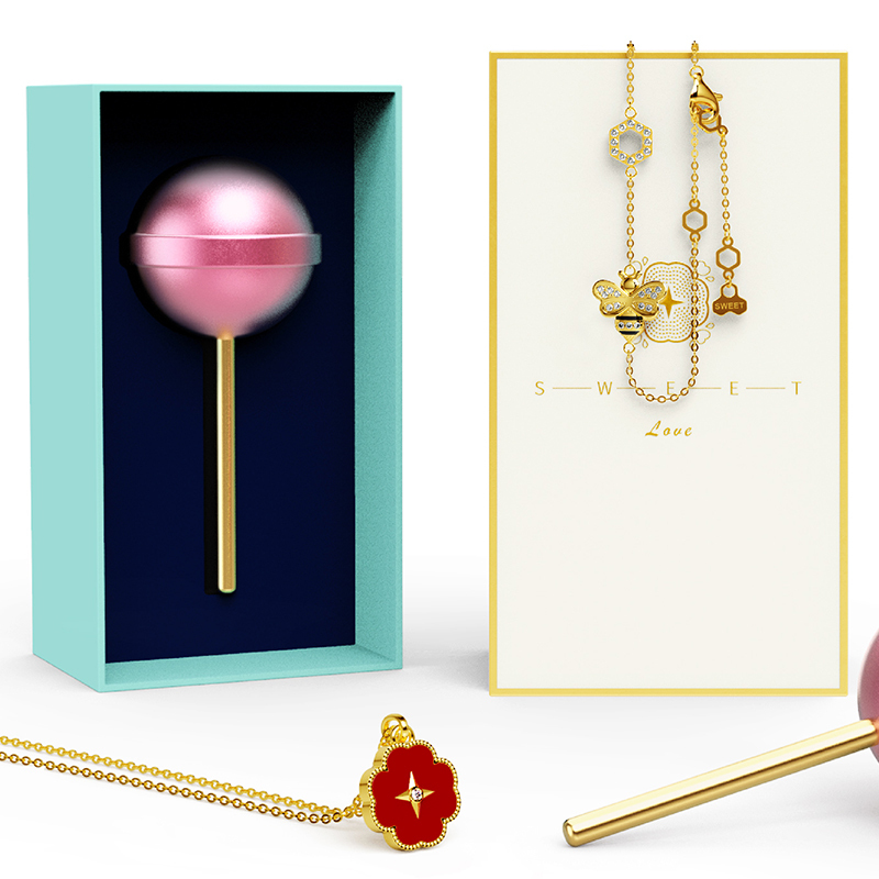 水贝珠宝(SHUIBEI JEWELRY) 18K金甜蜜蜜红玉髓钻石项链+施华洛世奇小蜜蜂手链 黄金钻石首饰套装 18K