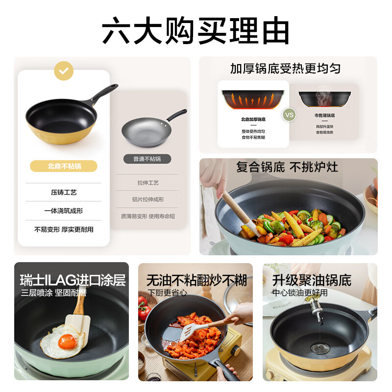 北鼎(BUYDEEM) 30cm不粘锅炒菜锅平底锅煎炒锅轻烟聚油炒锅高清大图