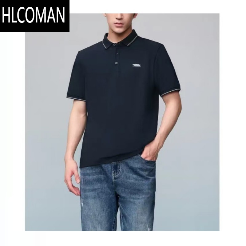 HLCOMAN冰爽棉+双珠地 五色透气衫短袖 男女款夏季商务休闲翻领 H家CR藏青 185码适合体重165-180