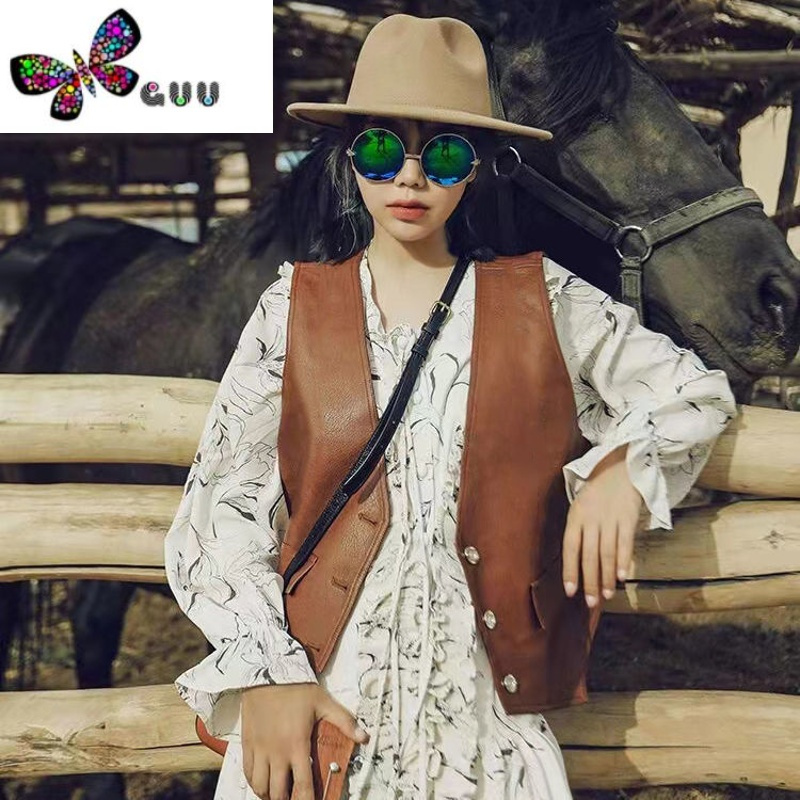 语娄皮衣马甲女新款上衣皮马夹背心民族风小众百搭显瘦文艺复古