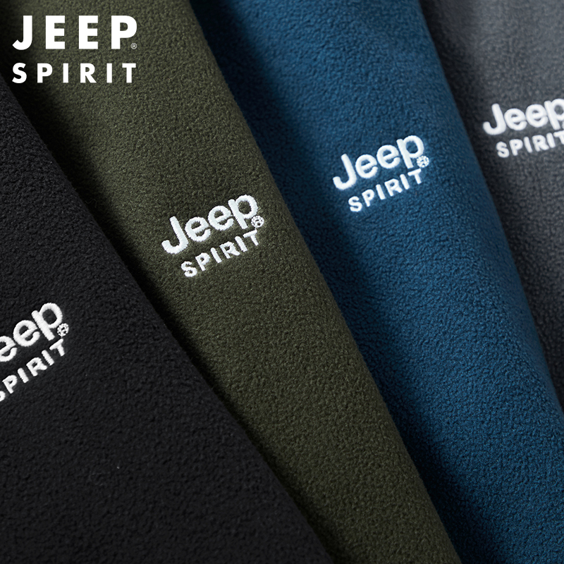 JEEP SPIRIT吉普立领抓绒夹克户外运动纯色加厚开衫秋冬男士防风百搭外套