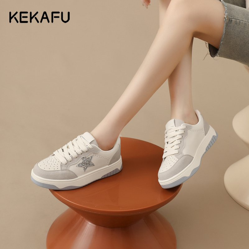 珂卡芙星星板鞋女2023秋季新款厚底增高运动鞋女士百搭圆头单鞋潮