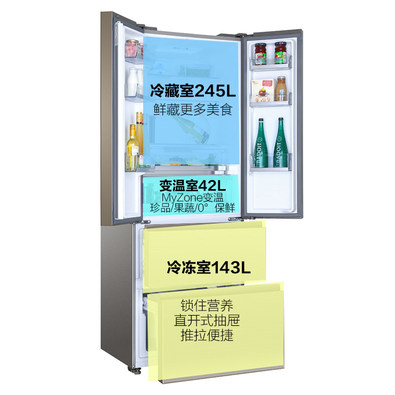 海尔(Haier)430升 法式多门冰箱 1级能效 变频无霜 干湿分储 三档变温 家用电冰箱BCD-430WDGR高清大图