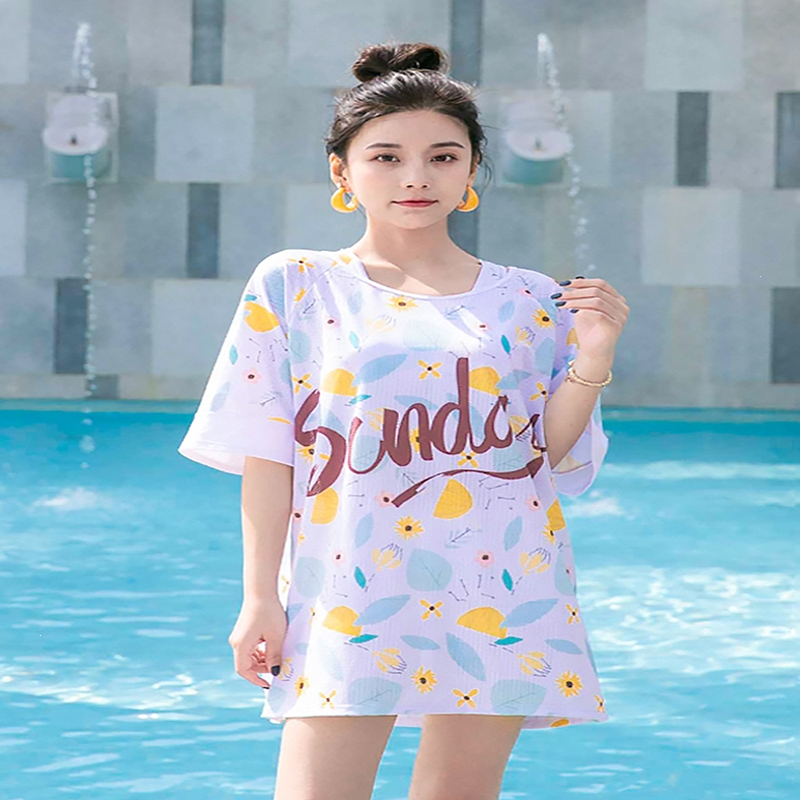 佑游泳衣女三件套保守学生游泳衣遮肚显瘦分体式仙气可爱泳装