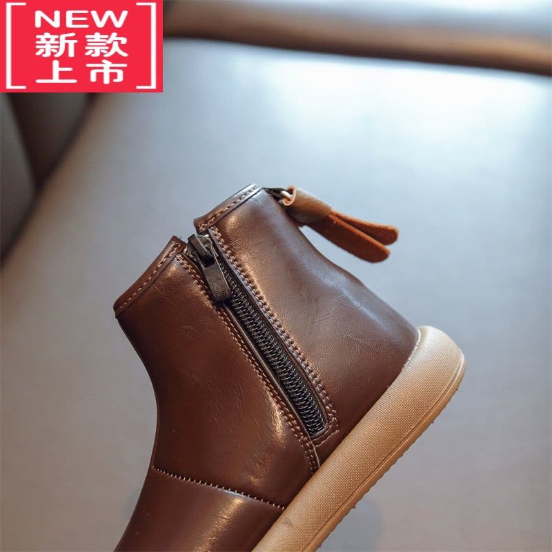 可莉允女童靴子春秋款儿童短靴女宝宝童鞋中小童马丁靴软底冬季加绒皮靴图片