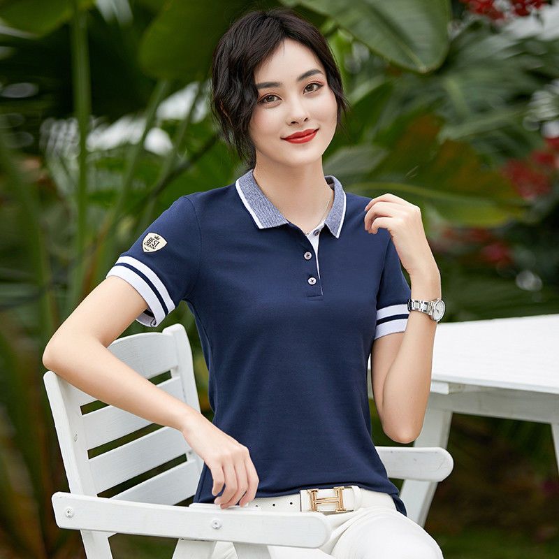短袖翻领t恤女2020夏季新款体恤纯棉保罗polo衫运动有带领子上衣莎丞
