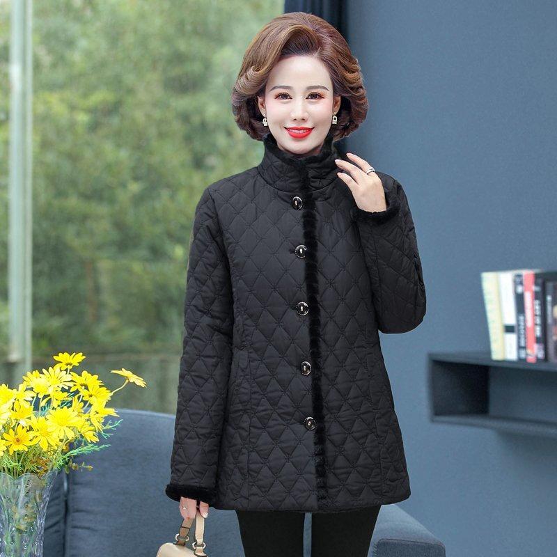 迪鲁奥（DILUAO)羽绒服妈妈秋冬装中年女小中老年保暖外套_545 XL(90-110斤) 黑色