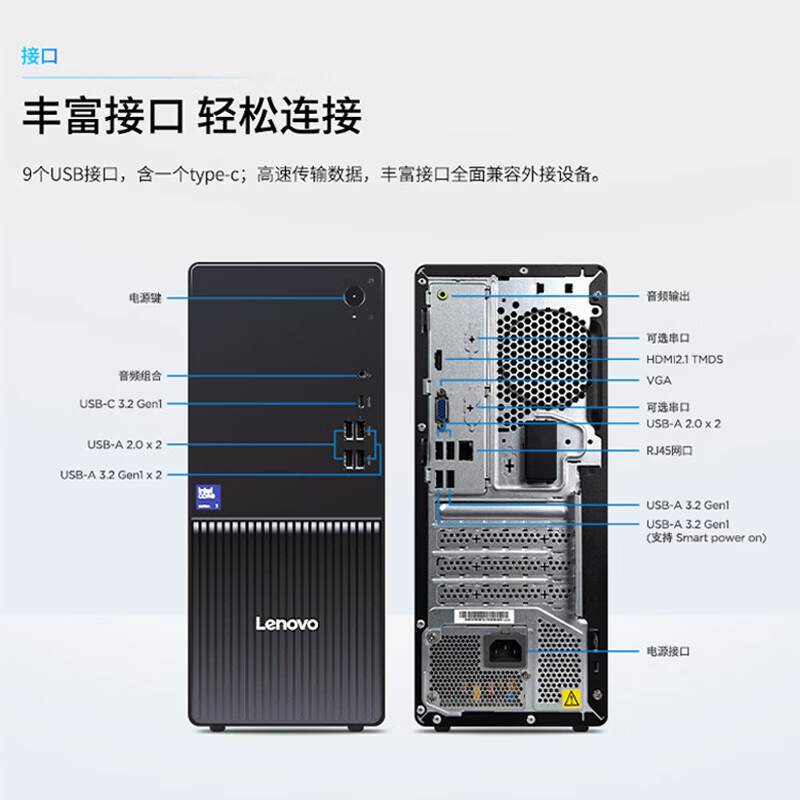 联想(Lenovo)扬天M460 商用办公台式电脑主机(Ultra5-225 32G 1TB SSD固态硬盘 Win11)高清大图