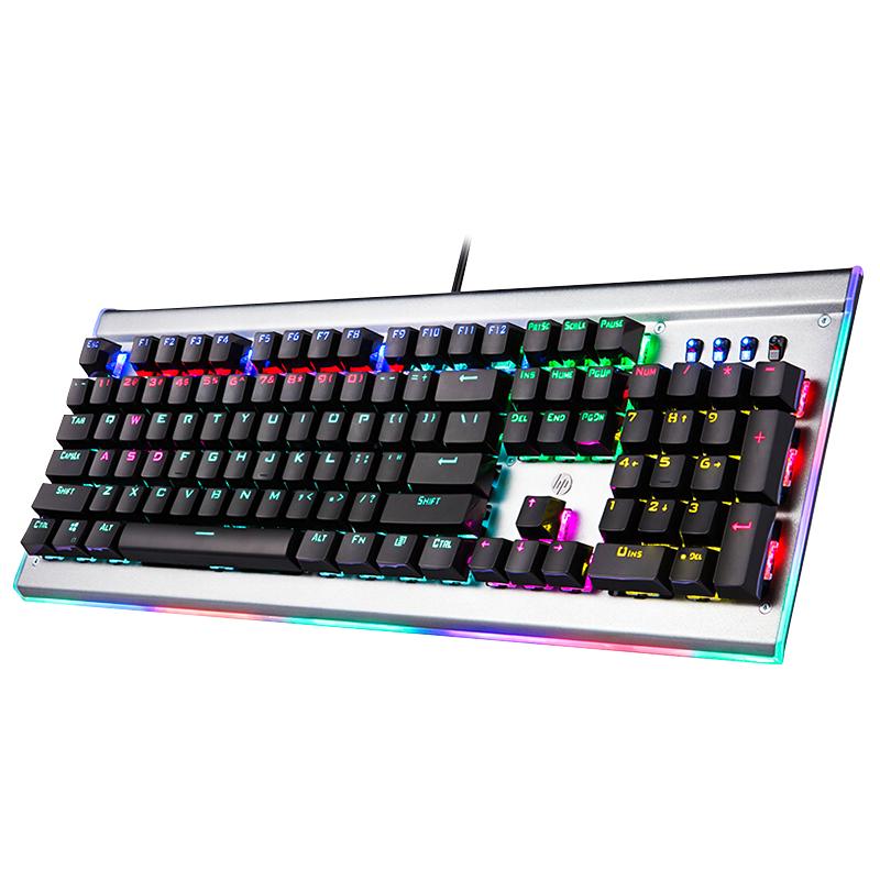 惠普(HP)GK520 机械有线键盘 办公游戏吃鸡机械键盘 104键 混光(茶轴)