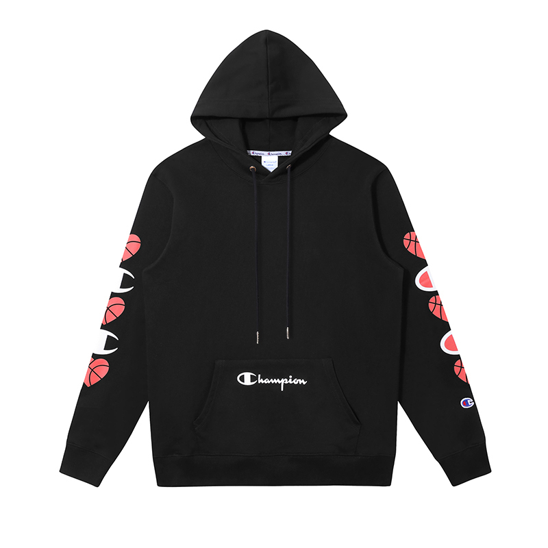 champion冠军上衣23秋冬新款刺绣草写logo印花连帽加绒休闲卫衣男