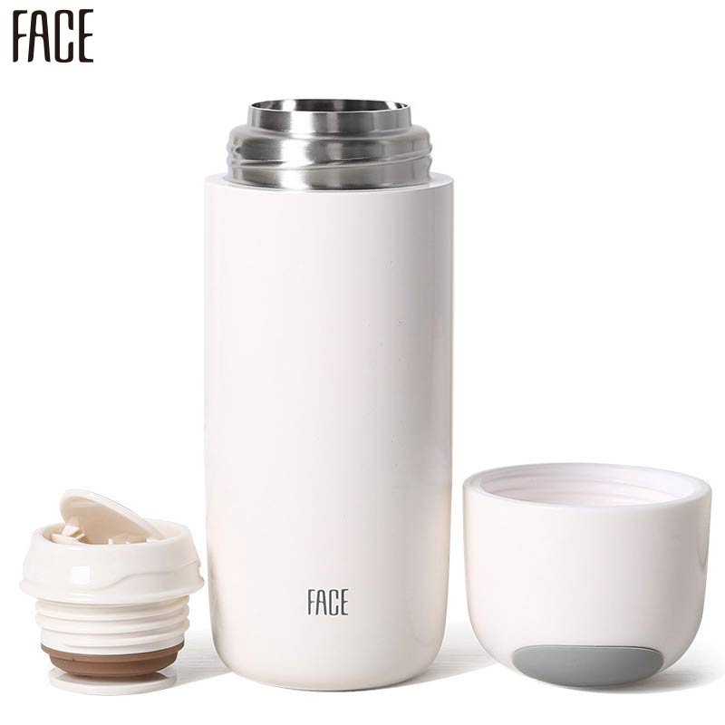 Face保温杯FB024-BS 白色 450ml 男女士学生通用简约保温保冷杯 隐藏式便携提绳 316不锈钢情侣便携水杯