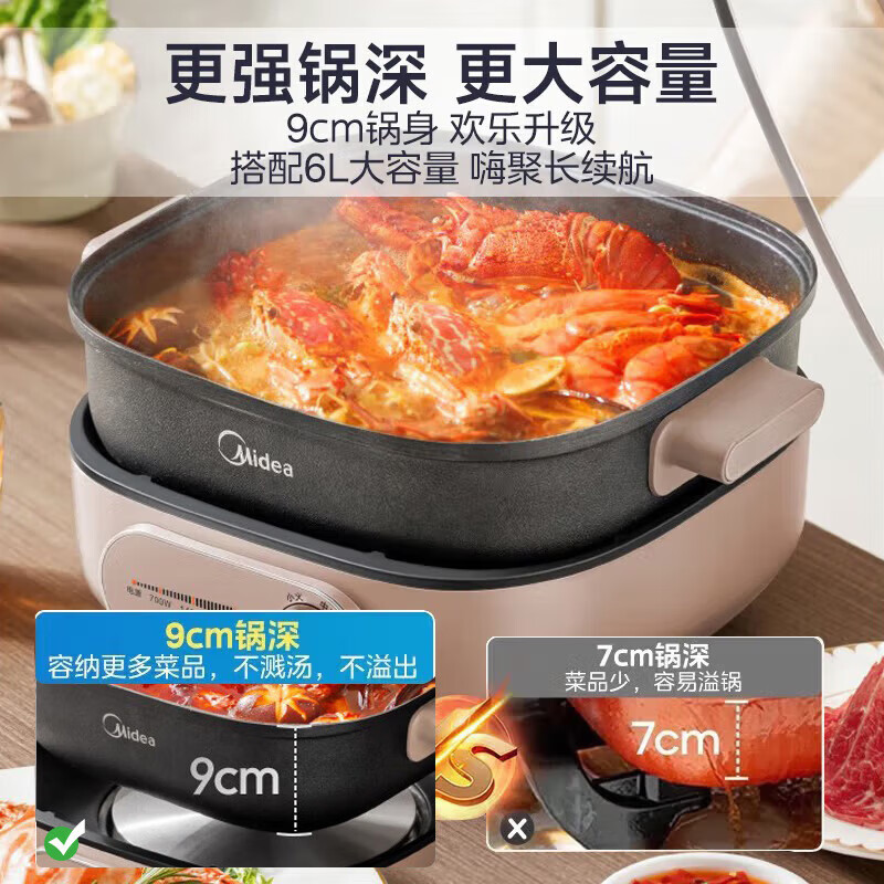 美的(Midea)电煮锅电蒸锅蒸煮一体多功能家用炒菜炖汤煎炒涮烤电炖锅电火锅多功能锅 HGS303004高清大图