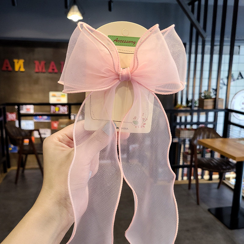 七色王国女童编发蝴蝶结发卡韩国公主头饰长飘带蝴蝶结纱带发饰儿童