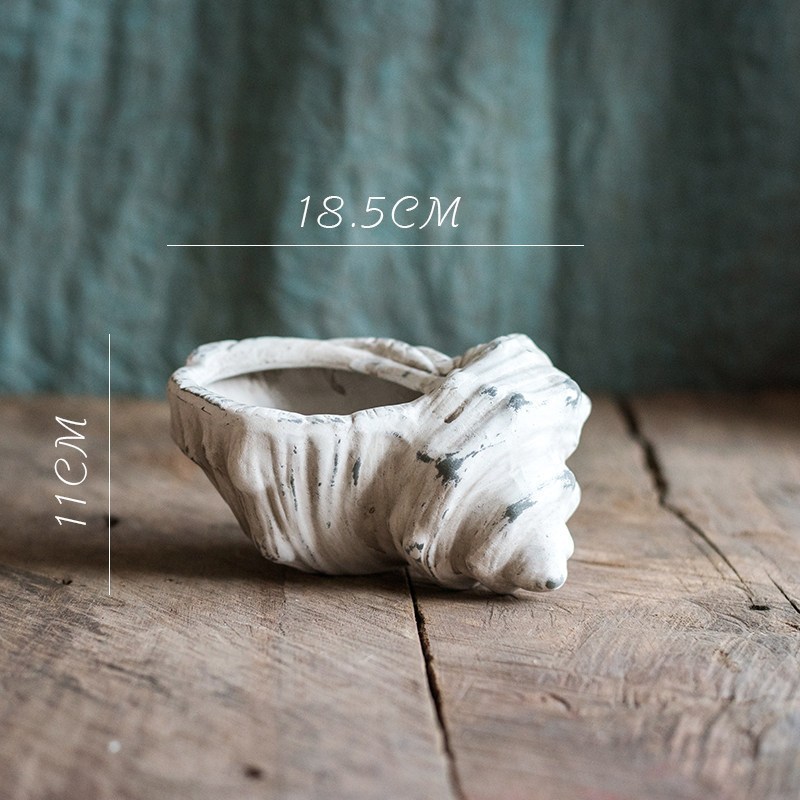 美帮汇海螺花盆 花器 陶艺 土培 仿古做旧摆件装饰园艺庭院 海螺花器大 中高清大图