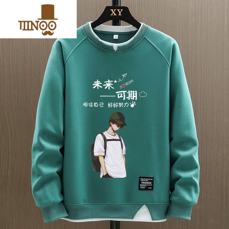 YANXU冬款韩版潮牌男士款学生休闲青少年上衣潮流加绒假卫衣高清大图