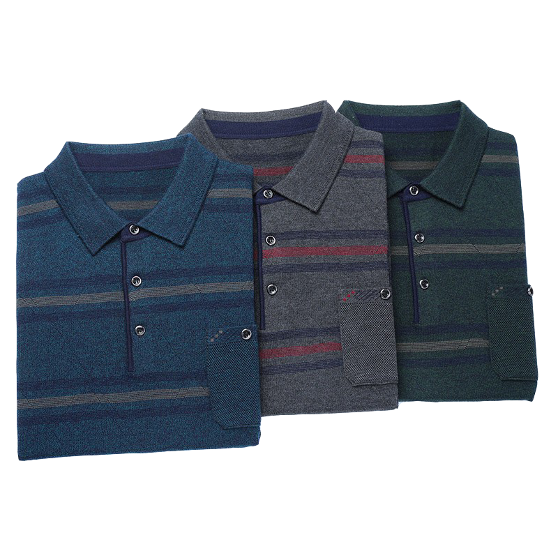 恒源祥父亲节中老年长袖t恤男宽松口袋爸爸上衣男士春秋季爷男亲高清大图