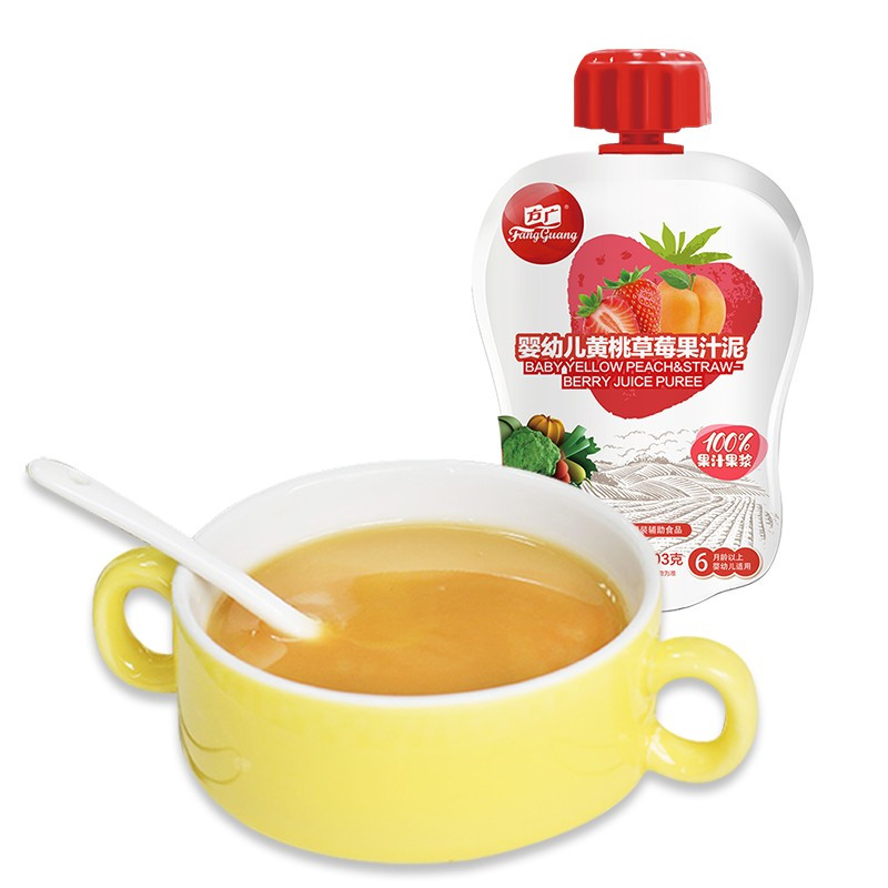 方广婴幼儿黄桃草莓味果泥5袋103g婴幼儿辅食宝宝果汁泥儿童零食水果