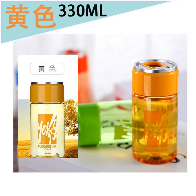 富光创意易拉罐防漏防摔男女学生炫彩太空杯带提手易携带随手水杯 黄色-330ML