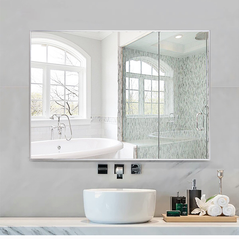 卫生间镜子贴墙带框浴室镜铝合金简约现代壁挂式厕所洗手间化妆镜