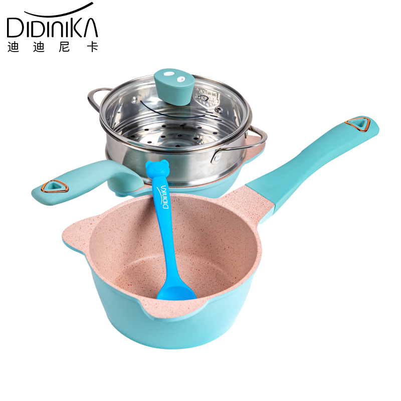 迪迪尼卡(Didinika)猪猪侠宝宝辅食锅蒸锅奶锅煎煮多功能一体锅麦饭石不粘锅婴儿煮粥奶锅套锅