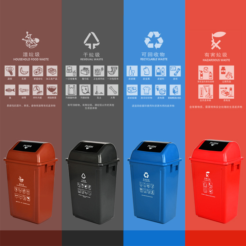上海版分类垃圾桶塑料摇盖学校办公物业垃圾箱 20L摇盖(颜色备注)高清大图