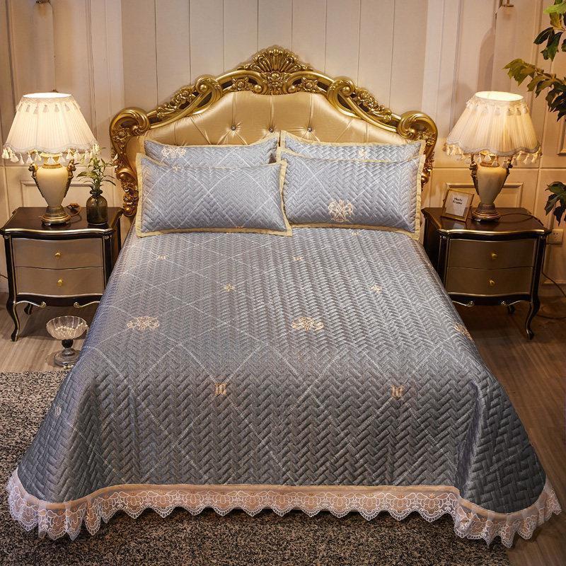 家柏饰(CORATED)冰丝凉席三件套1.8米2空调软席子冰丝夹棉床单折叠夏季床单可机洗高清大图