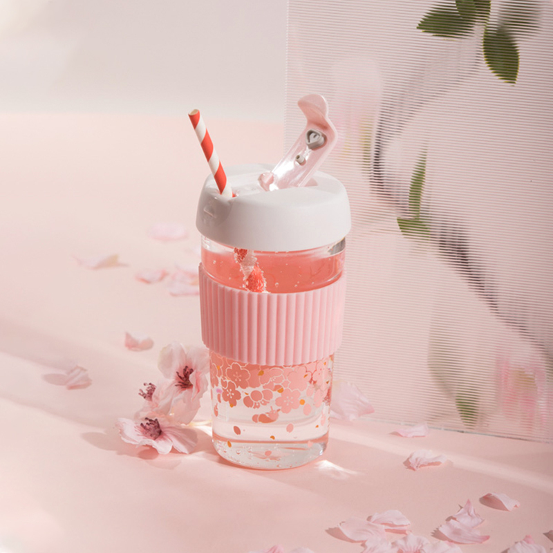 苏宁极物 吻吻鱼 樱花玻璃随手杯