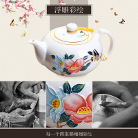 KAMJOVE/金灶 KP-205 玉瓷茶园春色浮雕陶瓷茶具套装 品茗杯功夫茶具八件套陶瓷套装大茶杯 茶具配件 象牙白