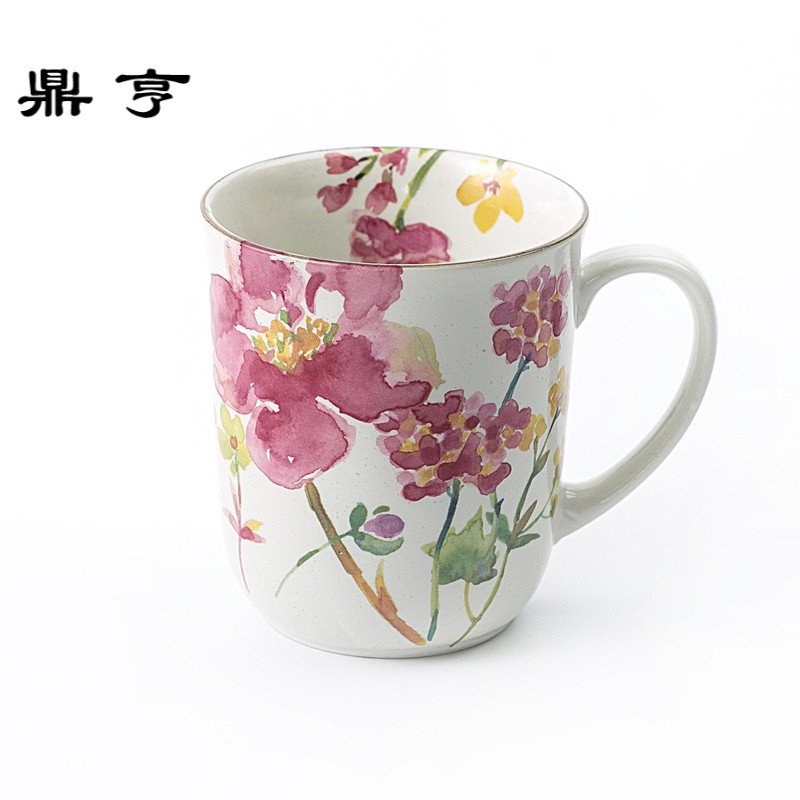 鼎亨日本ceramic 蓝美浓烧陶瓷茶杯水杯咖啡杯花工房1个装彩绘花