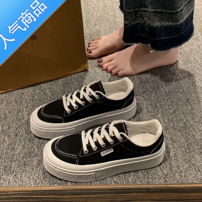 SUNTEK酒红色帆布鞋女2023夏季新款学生小众百搭鞋子女休闲小白板鞋 黑色 37