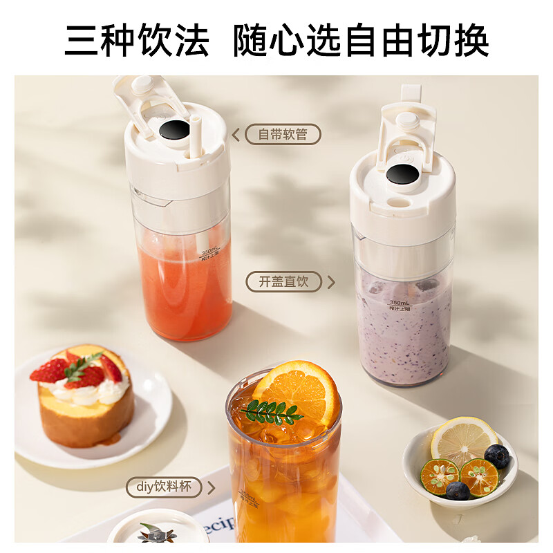 LOTOR榨汁机榨汁杯小型便携式水果果汁机无线果蔬果汁杯电动炸机汁家用沙冰机一机多用桶 350ML白色高清大图