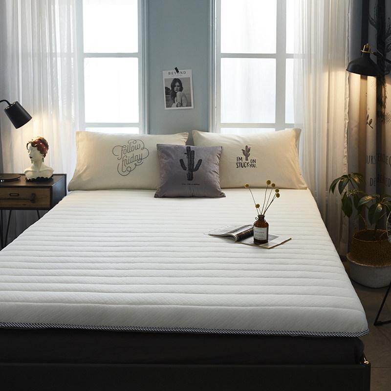 美帮汇床垫软垫家用床褥海绵加厚硬榻榻米垫子地铺睡垫租房专用垫被褥子 【旗舰款】6cm-直条白（亲肤针织棉面料） 180x200cm【内芯加密30%—回弹性好！】