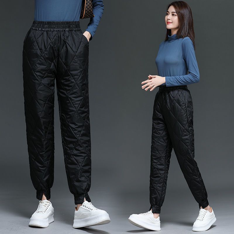 轻薄羽绒棉裤女中老年加厚休闲棉裤防风抗寒高腰束脚保暖裤