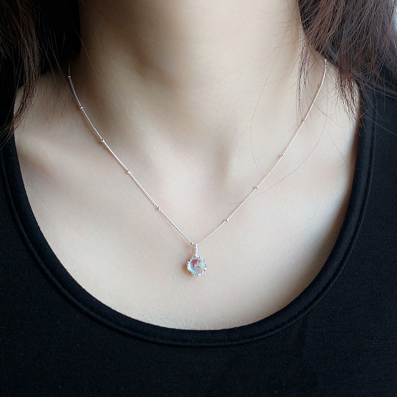 S925素银镶月光石项链锁骨链女轻奢间隔珠文艺感银套链夏日新款潮送女朋友老婆情人节七夕生日礼物