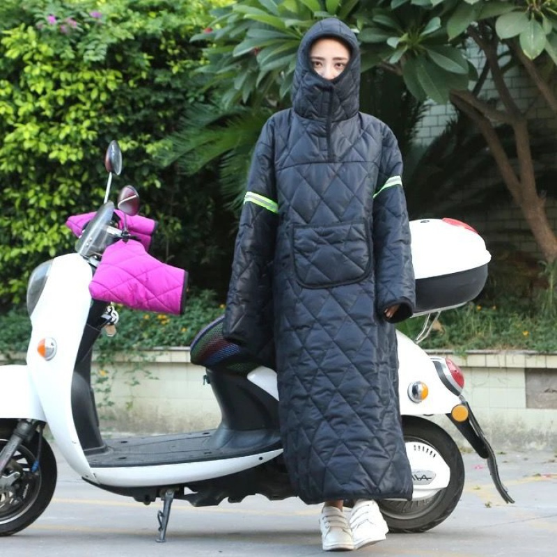 依蓝圣雪女士风衣骑车电动车挡风衣防风衣女冬季加厚防寒保暖防水连帽