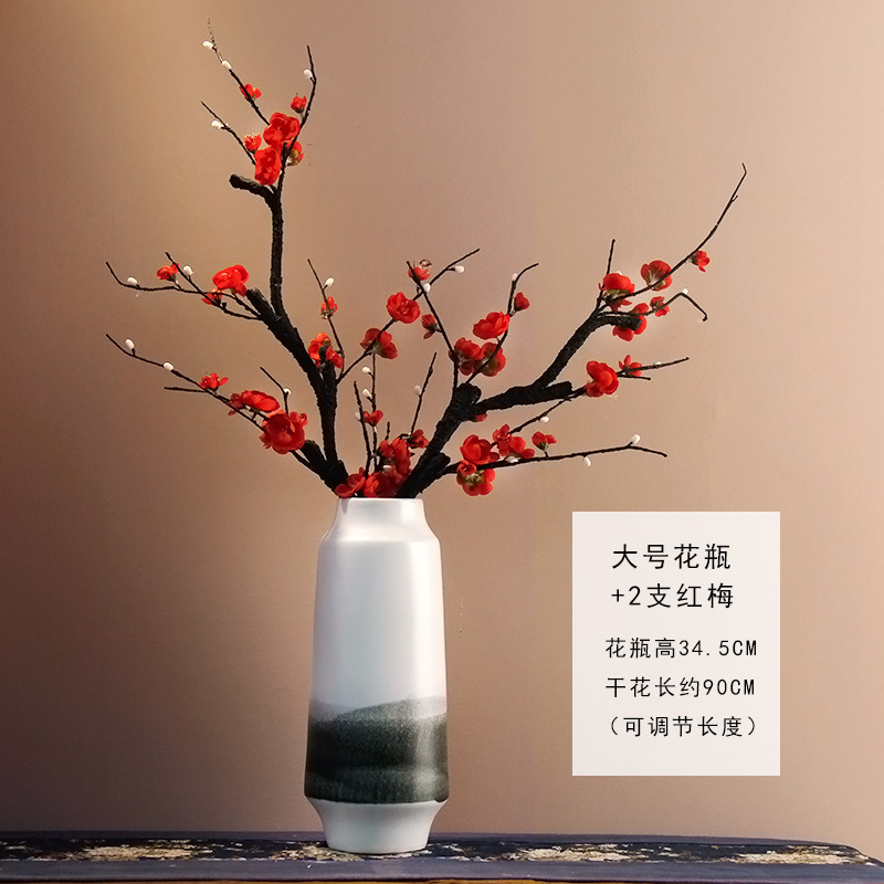 米魁花瓶 花艺陶瓷花瓶新中式水墨画三件套装饰品现代客厅米魁台面摆设简约插花摆件大号 两支红梅 价格图片品牌报价 苏宁易购泰美源家居专营店