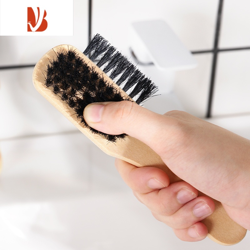 三维工匠猪鬃毛鞋油刷实木手柄不伤鞋擦鞋刷清洁鞋刷软毛刷三面猪毛
